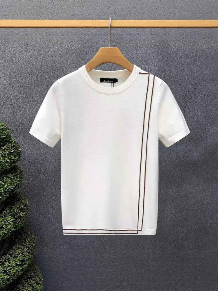 Striped Knitted Summer T-Shirt for Men - Youth Slim Fit High-end Retro Short Sleeve