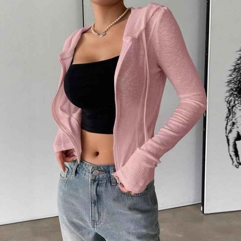 Top Slim Fit Sports Hoodie with Short Zipper Hooded Sweatshirt