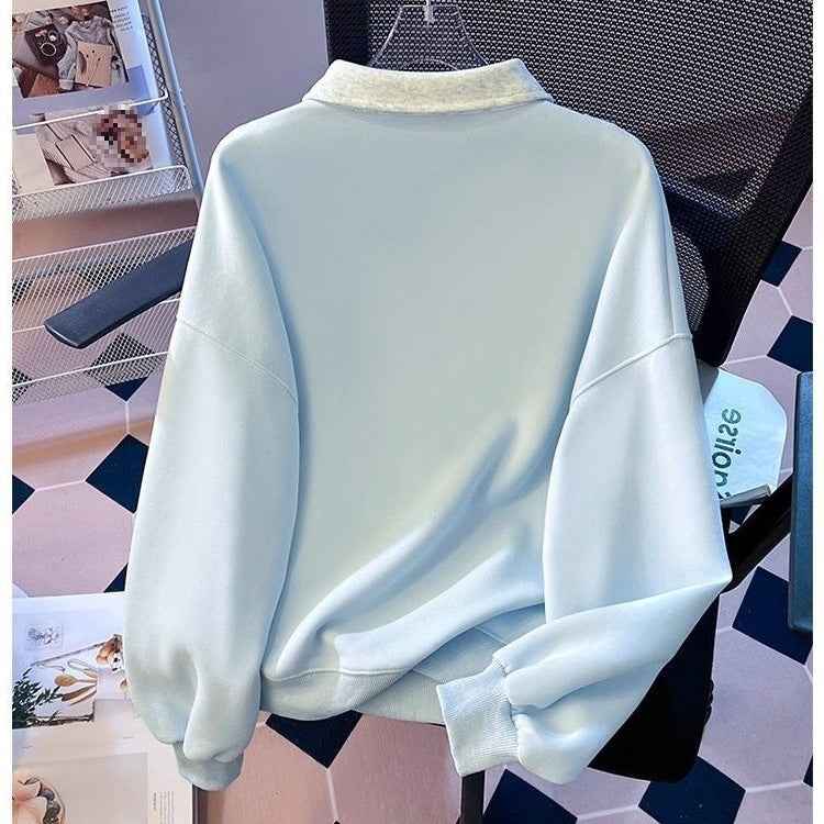 Two-piece Polo Collar Sweater for Women - Loose-fitting Non-Hoodie for Spring & Autumn