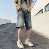 American Retro Tattered Denim Shorts for Men - Stylish Vintage-Inspired Casual Wear