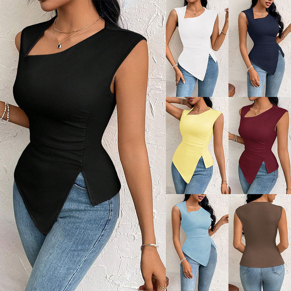 Diagonal Collar Slim-fit Solid Color Short Sleeve Women Casual Hoodie Shorts Suit - Florence Luxe