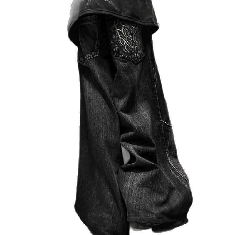 High Street Spider Embroidery Jeans - Trendy Denim with Unique Patch Design