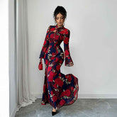 Elegant Style Printed Long-sleeved Dress For Women