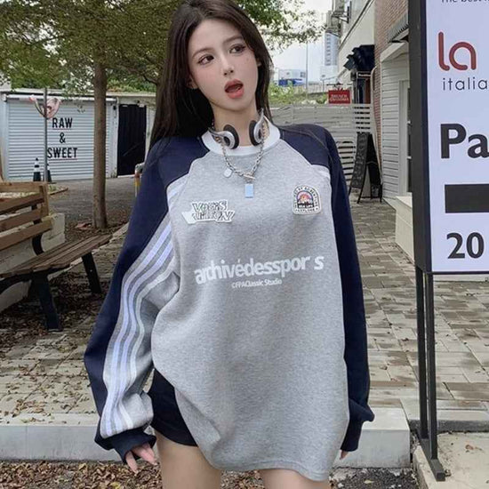 Patchwork Color Sweater with Three Bars Round Neck Design