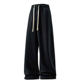 Drawstring Sports Pants with Pockets - Micro Elastic Knitted Fabric, Breathable, Straight Casual Long