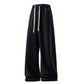Drawstring Sports Pants with Pockets - Micro Elastic Knitted Fabric, Breathable, Straight Casual Long
