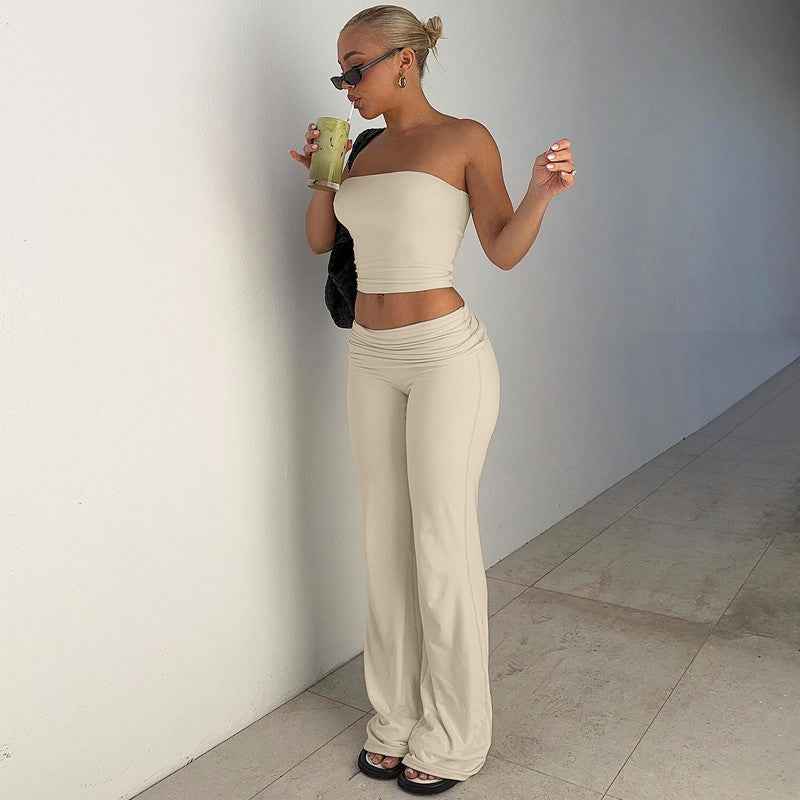 New Pure Color Flared Pants Tube-Top Fashion Slim Suit