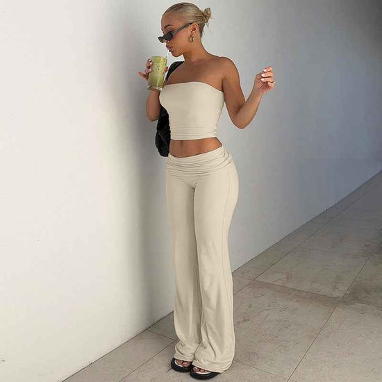 New Pure Color Flared Pants Tube-Top Fashion Slim Suit