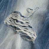 Wide Leg Ripped Blue Jeans - Brushed White Ripped Distressed Frayed Style