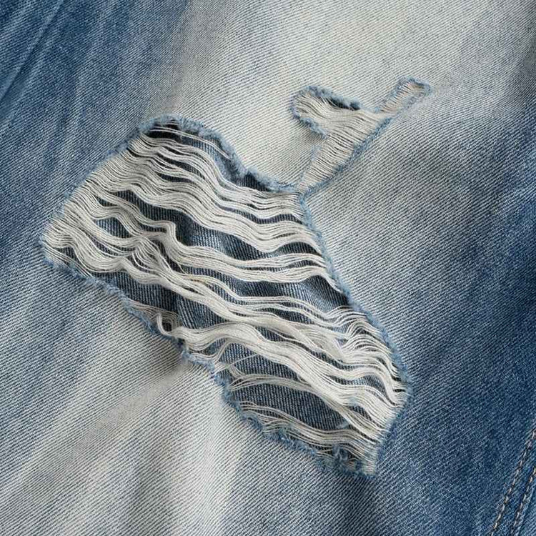 Wide Leg Ripped Blue Jeans - Brushed White Ripped Distressed Frayed Style