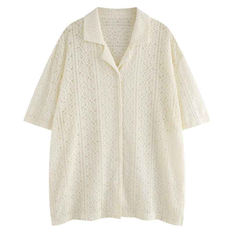 Thin Casual Vacation Knitted Lace Short Sleeve Top