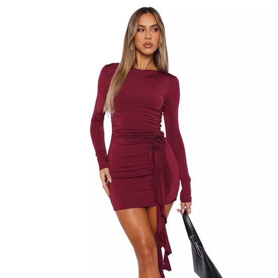 European And American Style New Solid Color Long Sleeve Dress.