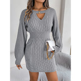 Womens Cut Out Sweater Dress - Long Sleeve Bodycon Mini Dress for Fall and Winter - Florence Luxe