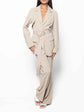 Elegant Solid Color Belted Blazer & High Waist Pants Set
