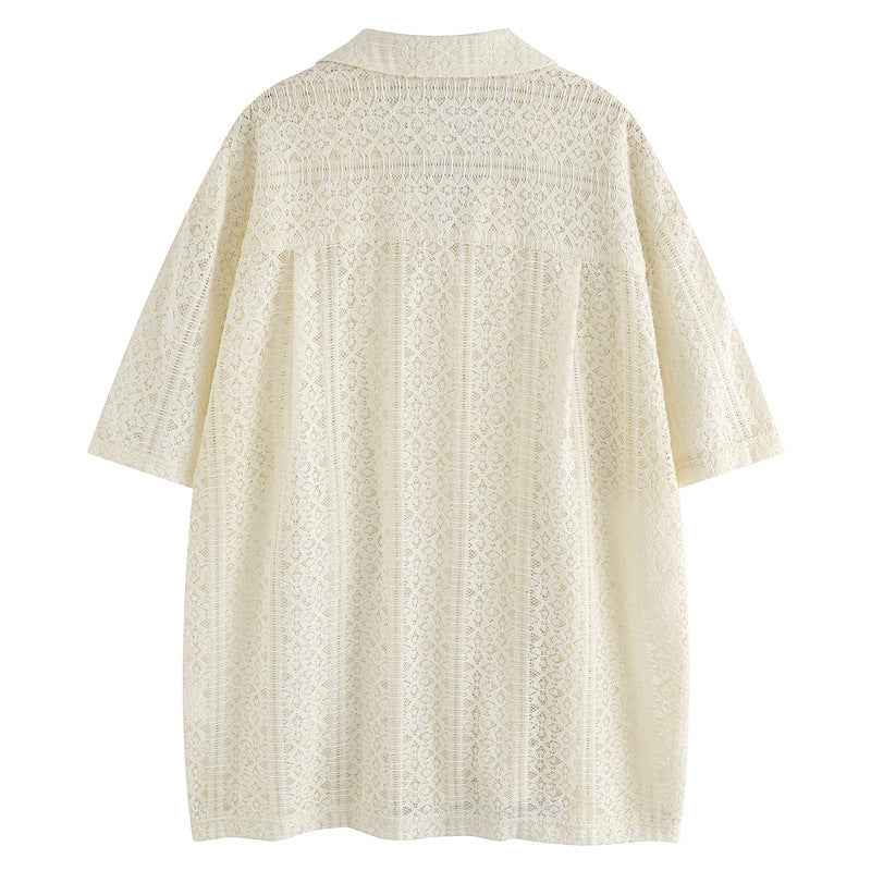 Thin Casual Vacation Knitted Lace Short Sleeve Top