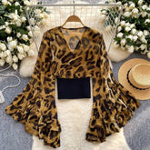 Ins Niche Design V-neck Flared Sleeves Top - Stylish Printed Top for Every Occasion - Florence Luxe