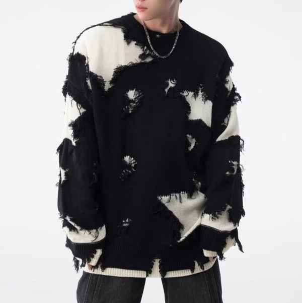 Loose Hem Irregular Sweater Men for Trendy Casual Style