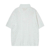 Solid Color Hollow High Sense Polo Shirt - Short-sleeved Knitting Design
