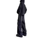 Washed Vintage Denim Wide-Leg Pants for Men with Multi-Pockets