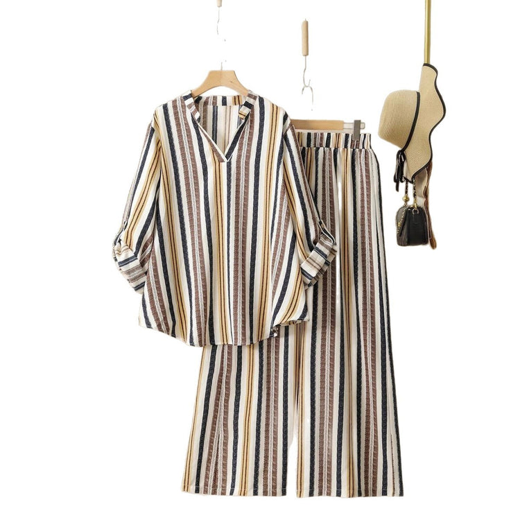 Striped V-neck Suit for Women - Stylish & Chic Design - Florence Luxe
