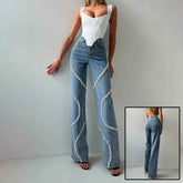 Rhinestone Loose Straight Leg Jeans for Women - Fashionable Casual Pants with Stylish Denim Design