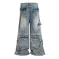 Detachable Multi-Pocket Overalls - Worn-Looking Washed-Out Two-Way Style
