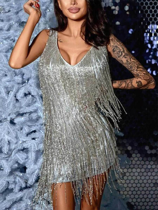 Tassel Deep V Camisole Gown Dress for Women - Elegant Evening Wear - Florence Luxe