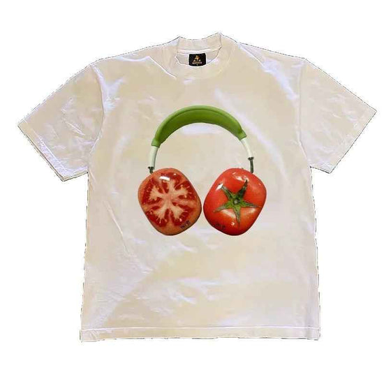 Tomato Headset Casual Cotton Tee - Printed Short Sleeve All-Match Shoulder T-Shirt