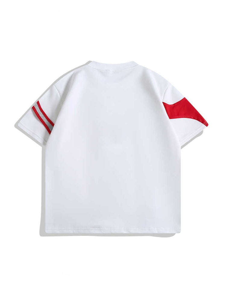 Double-Layer Padded Shoulder T-Shirt with Short Sleeves and Stitching Detail - Florence Luxe