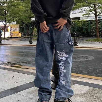 Star Letter Embroidered Jeans For Men And Women Loose