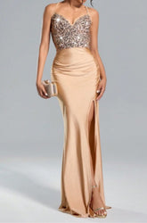 Suspended Backless High Waisted Sequin Maxi Dress with High Slit for Graduation Summer Outfit - Florence Luxe