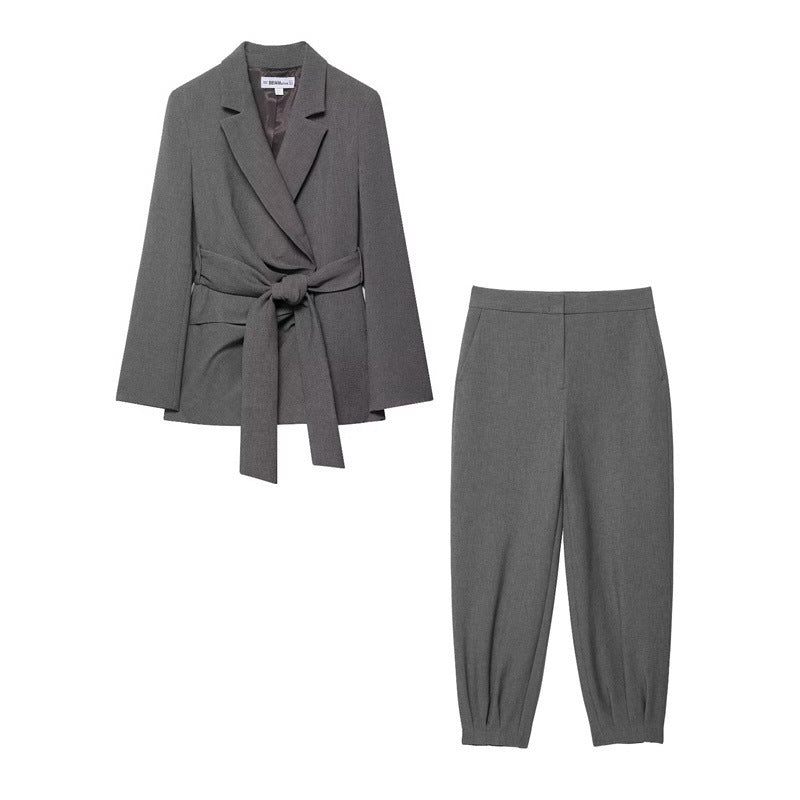 Padded Shoulder Belt Suit Jacket Bloomers Suit for Stylish Comfort - Florence Luxe
