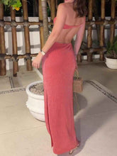 Shiny Cutout Slit Maxi Dress