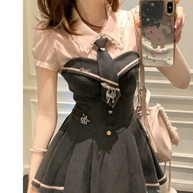 Square Collar Lace Tube Top Dress Two-Piece Set for Women - Florence Luxe