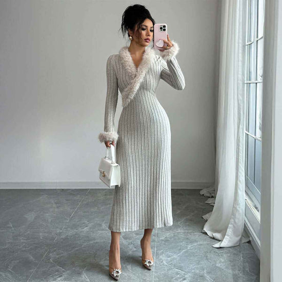 Elegant Solid Color Long-sleeved Sheath Dress For Women