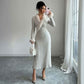 Elegant Solid Color Long-sleeved Sheath Dress For Women