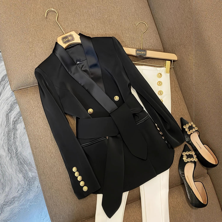 Double Breasted Elegant Slim Fit Elegant Versatile Lace-up Women&