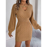 Womens Cut Out Sweater Dress - Long Sleeve Bodycon Mini Dress for Fall and Winter - Florence Luxe