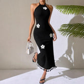 Slim Fit Turtleneck Dress with Long Floral Design - Florence Luxe