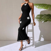 Slim Fit Turtleneck Dress with Long Floral Design - Florence Luxe