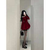 Classic Style Red Halter Velvet Dress.