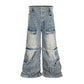 Detachable Multi-Pocket Overalls - Worn-Looking Washed-Out Two-Way Style