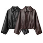 Lapel PU Zipper Jacket - Long Sleeve Baseball Uniform Jacket - Florence Luxe