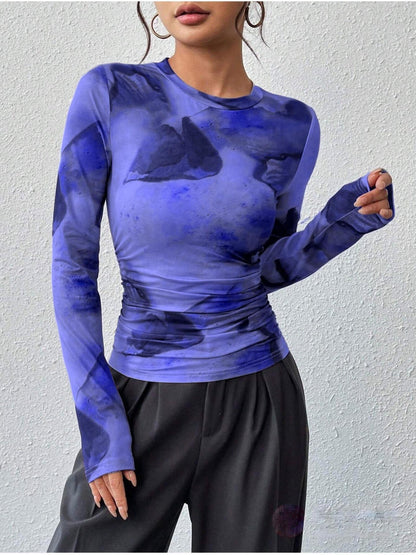 Ink-wash Retro Print Top for Women - Stylish Slim-fit Versatile Design