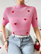 Fashion High-neck Heart Knit Short Sleeve Women