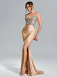 Suspended Backless High Waisted Sequin Maxi Dress with High Slit for Graduation Summer Outfit - Florence Luxe