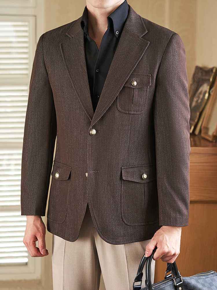 Anti-wrinkle Easy-to-care Suit with Washed Vintage Denim Wide-leg Pants Men