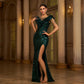 Round Neck Sequined Evening Dress with Beads and Slit for Banquet - Florence Luxe