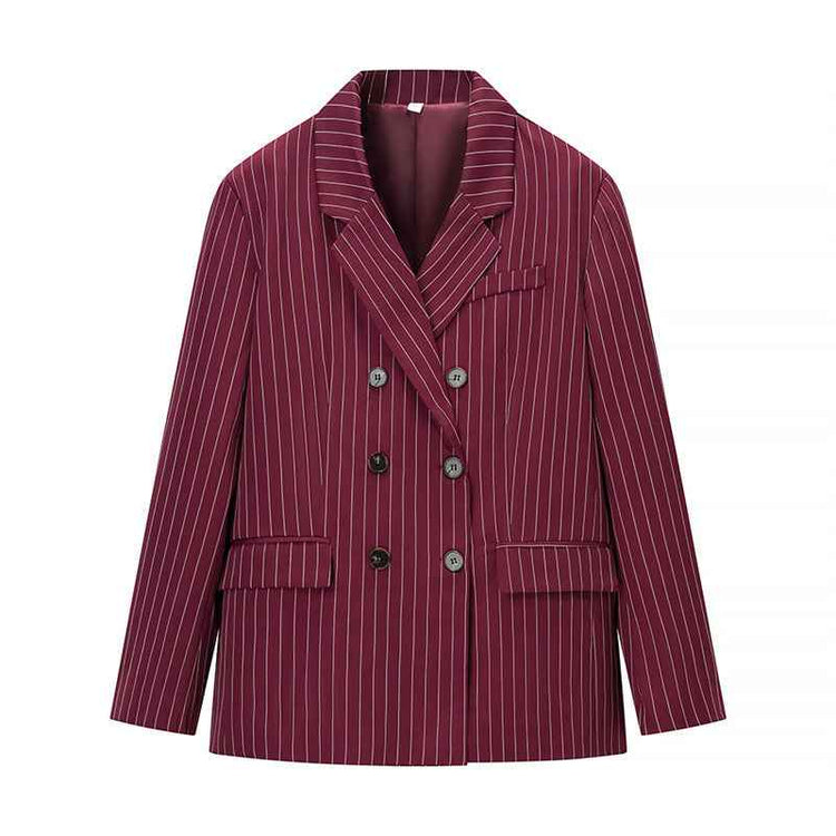 Female Casual Suit Jacket Pants - Versatile Striped Jacket with Casual Pants