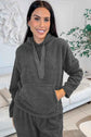 Medium Grey Fuzzy Hoodie Lounge Set with Drawstring Pants - 2pcs Set
